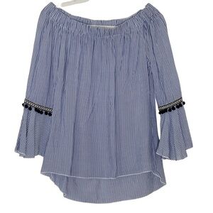 KAY Celine blue off the shoulder stripe top. Size XS